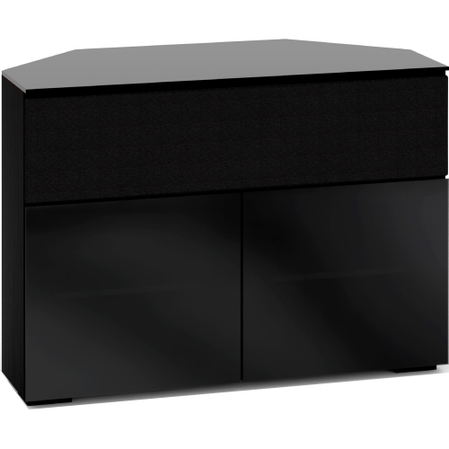 Oslo 329CR 44" Tall Corner TV Stand Cabinet for Center Speaker in Black Oak with Smoked Black Glass